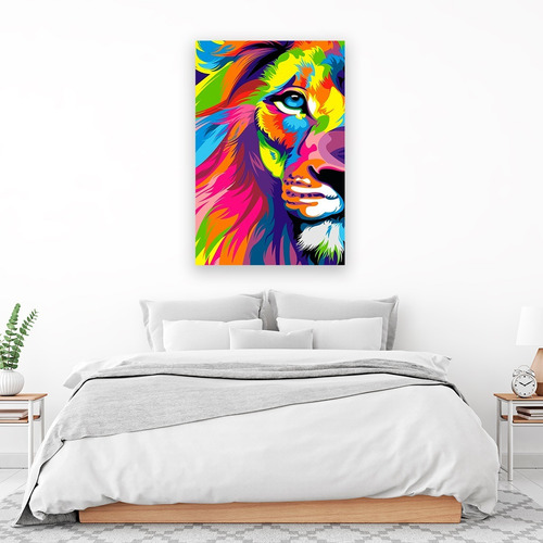 Cuadro Decorativo Canvas Animales Leon De Colores Vertical