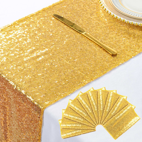 10 Mantel Lentejuela Dorado Brillante Para Mesa 12.0 X