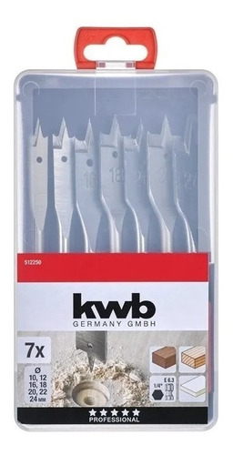 Set Mecha Pala Kwb Madera 7 Pz Broca 10 12 16 18 20 22 24 Mm