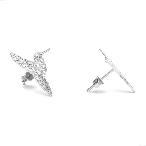Imagen 2 de 9 de Broquel De Plata Ley 925 Colibrí Origami Mujer O Niña Agálea