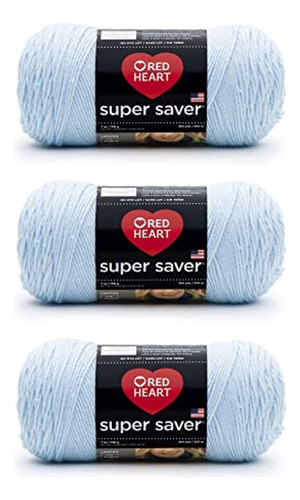 Hilo Red Heart Super Saver De Color Azul Claro, Paquete De 3
