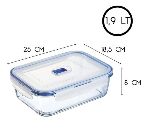Recipiente retangular hermético Luminarc Pure Box 1.9 Lt