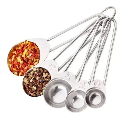 Conjunto Colheres Medidas Aço Inox 5 Porções Prática Cozinha