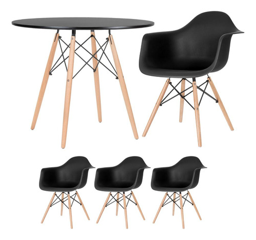 Kit - Mesa Eames 90 Cm + 3 Cadeiras Eames Daw Cor Mesa Preto Com Cadeiras Preto