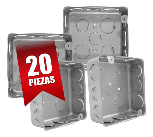 Caja De Registro Alfa Galvanizada Cuadrada 3/4 PuLG 20pzs Color Gris