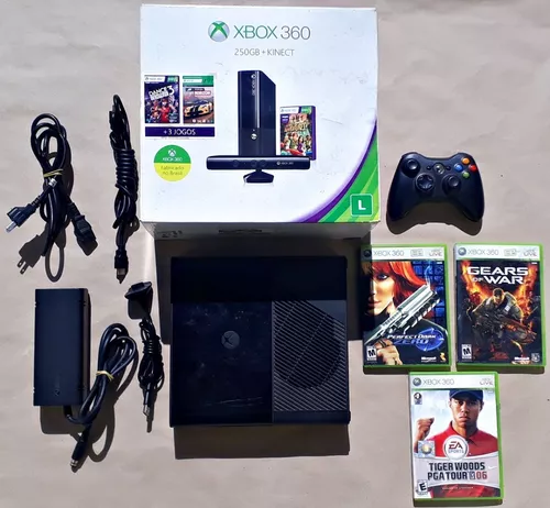 Console Xbox 360 Super Slim 250GB + kinect 3 jogos