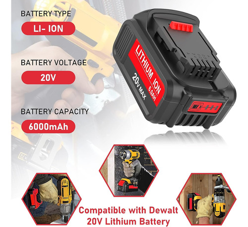 2-paquete 6.0ah 20v Dcb206 Batería De Reemplazo Compatible C