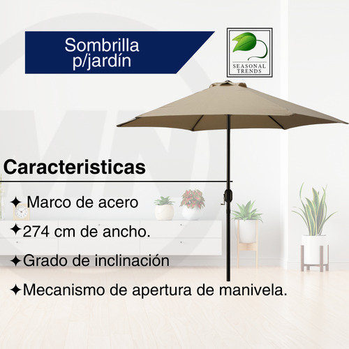 Sombrilla De Jardín Playa 2.74 M Manivela Toldo Poliester