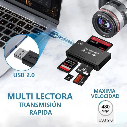 Lector De Tarjetas Memorias Externas Usb 2.0 6 En 1 Negro