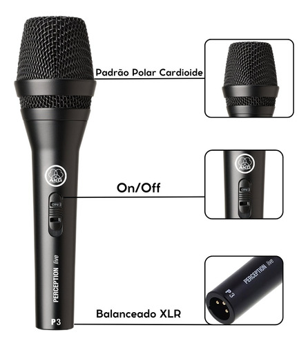 Microfone Akg Perception P3 S Cardioide Dinâmico