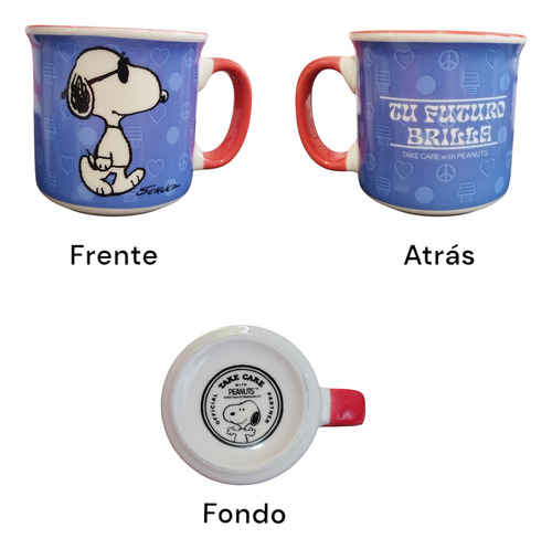 1 Taza Snoopy Peanuts Porcelana Grande Jumbo Café/té 480 Ml Azul Snoopy Con Lentes