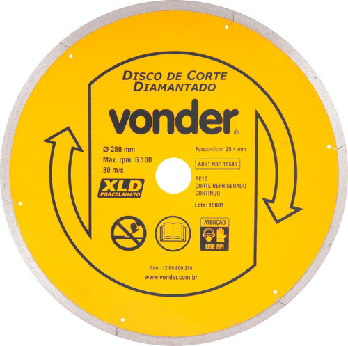 Disco Diamantado 250mm Contínuo Furo 25mm Xld - Vonder