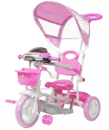 Triciclo Motoca Infantil Passeio Empurrador Pedal Som Rosa