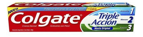 Pasta De Dientes Colgate Triple Acción Menta Original 180gr