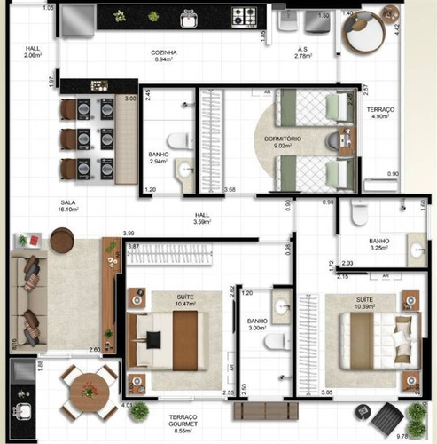 Imagem 9 de 15 de Apartamento, 3 Dorms Com 101.28 M² - Ocian - Praia Grande - Ref.: Mec58 - Mec58