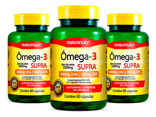 Suplemento Em Cápsula Maxinutri Encapsulados Omega 3 Supra Vitaminas Omega 3 Supra Em Pote De 350g 60 Un Pacote X 3 U