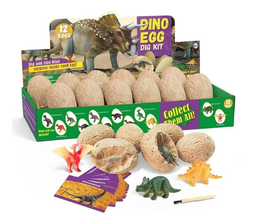 Juego De 12pzs Dinosaurio, Arqueológico Cavar Huevos De Dino