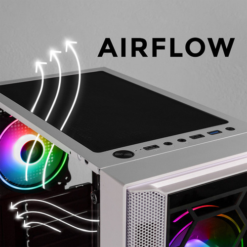 Gabinete Gamer XTREME PC GAMING Kronos Media Torre ATX 600W 4 Fan ARGB Cristal Templado Blanco