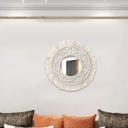 Espejo De Pared Con Tapiz Tejido De Macramé Para