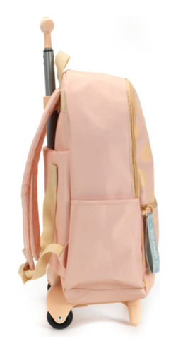 Mochila Rodinha Up4you Bege Com Bolas Douradas