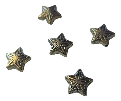 5 Abalorios Estrellas De Metal Dorado Envejecido 