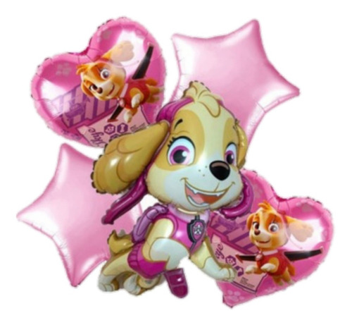 Set 5 Globos Paw Patrol Skye 60cm 3d+4metalizados 45cm