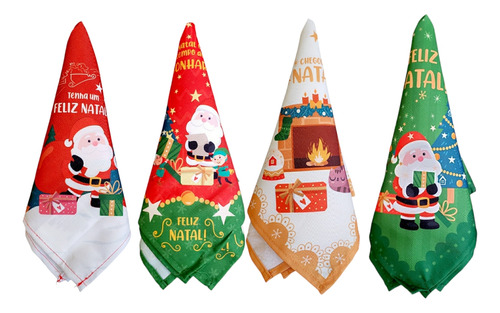 Kit 4 Guardanapos Natal Tecido Decoração Mesa Natalina 40cm Cor Papai Noel Com Saco