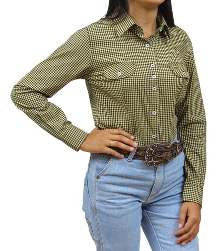 Camisa Feminina Manga Longa Xadrez Amarela Os Vaqueiros 3354