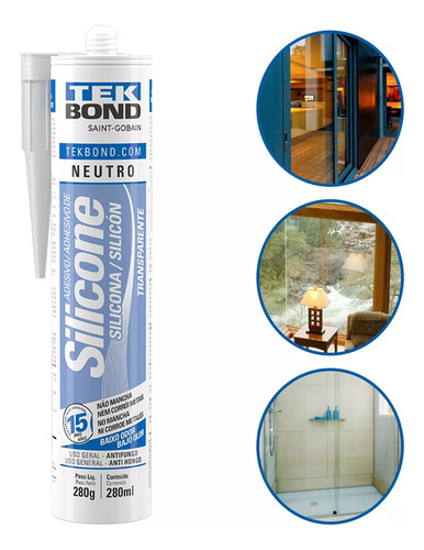 Cola Adesivo Silicone Transparente Neutro 280g Tekbond