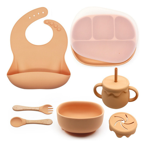 7 Utensilios, Plato, Cuchara, Babero, Tazas Con Pajita