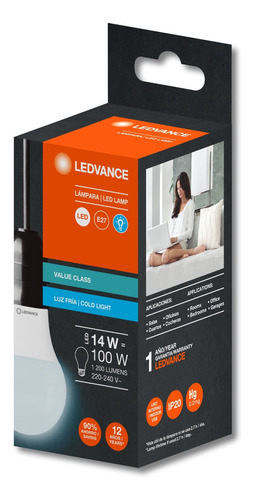 Imagen 6 de 10 de Lámpara Foco Led Osram Luz Fría 14w=100w Pack X 50
