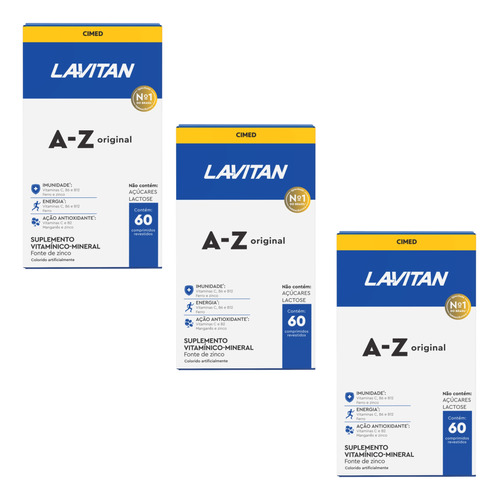 Kit 3 Lavitan Suplemento Vitamina A-z Original 60comp Cimed