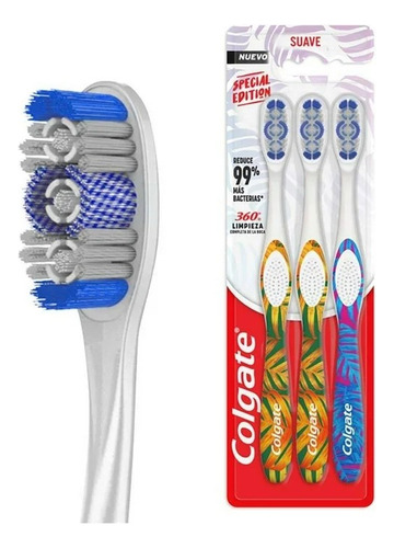3 Pza Cepillo Dental Colgate 360° Geometric Con Cerdas Inter