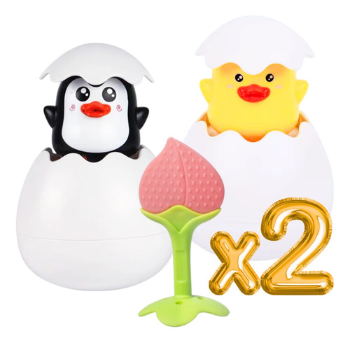 2 Piezas Juguete Baño Niños Regadera Huevo Pingüino Ducha F