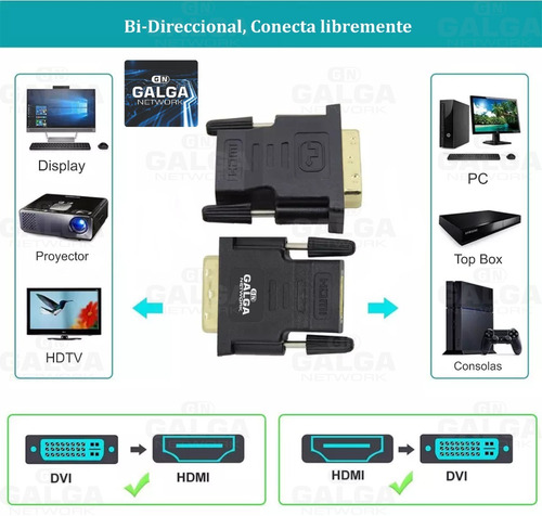 Imagen 3 de 9 de Adaptador Hdmi Hembra A Dvi 24 + 1 Macho Galga Network
