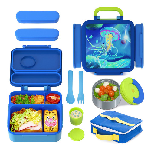 A Bento Box Para Niños, Azul, 4 Compartimentos, Aislado
