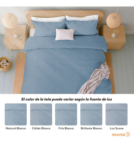 Juego de Funda Para Edredon Duvet con Textura Dreamlab, Tamaño Queen, Color Azul Mezclilla