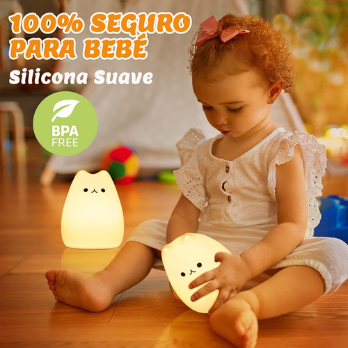 Luz Nocturna Gato Silicona 7 Colours Para Bebé Niño Regalos