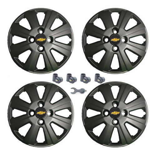 4 Calota Tampa Roda Aro 14 Agile 2010/13 Corsa Prisma Preto