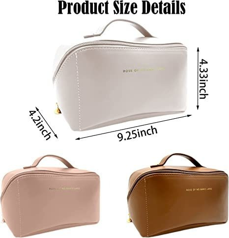 Bolsa De Cosméticos Portátil De Cuero Impermeable Con Asa