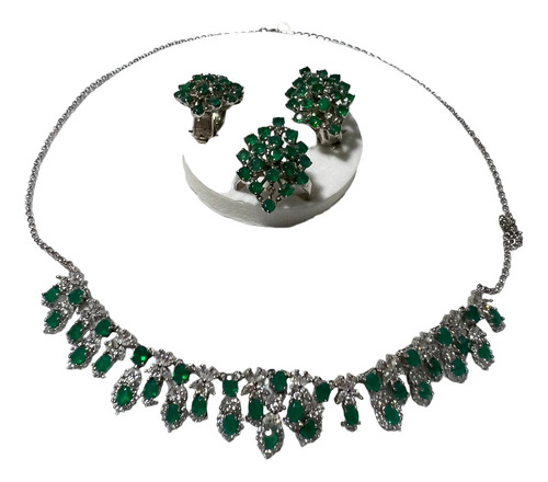 Collar,anillo Aretes Esmeralda,natural ,plata Paladio Certif