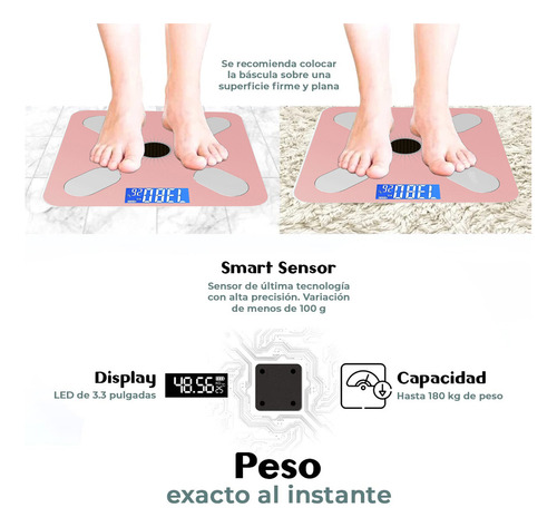 Báscula digital COMERCIOCO Báscula solar Báscula Inteligente rosa, hasta 180 kg 127V
