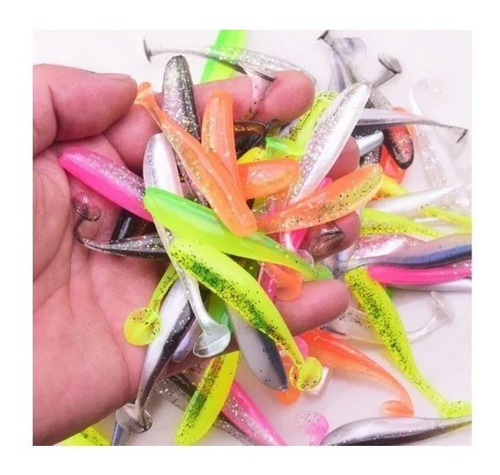 Imagem 4 de 4 de Kit C/10 Iscas Artificiais Soft Shad P/ Tucunare 10cm