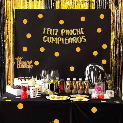 Feliz Pinche Banner Cumpleaño Dorado Purpurina Pancarta