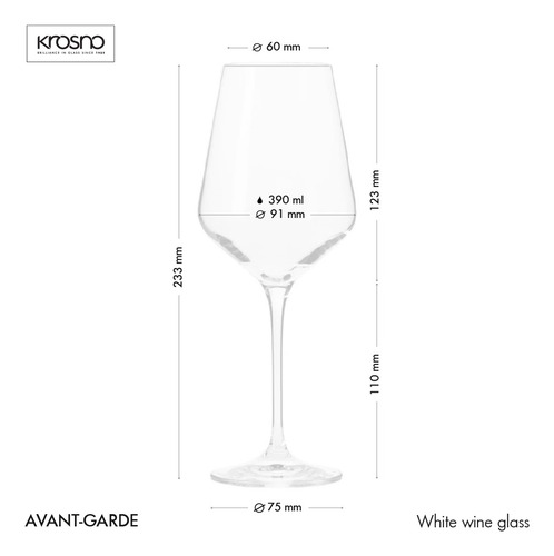 Copa Vino Blanco Krosno Línea Avant Garde Cristal 390ml 6u