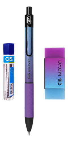 Kit Lapiseira E Caneta Move 0.7mm Azul/roxo Borracha Grafite