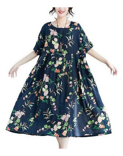 Vestido De Mujer Étnico Colorido Estampado Floral Bolsillos