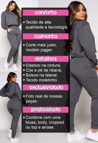 Imagem 7 de 9 de Calça Jogger Moletinho Feminina Com Bolso Casual Slim Treino