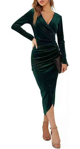Imagen 2 de 5 de Vestido De Fiesta De Escote En V, Manga Larga Para Mujer