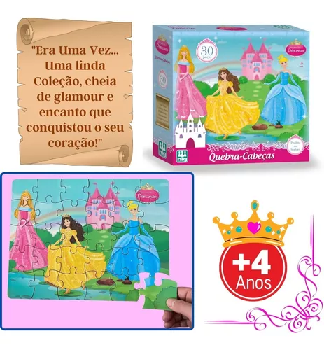 Jogo Quebra-Cabeça Princesas em Madeira 30 Peças + 4 Anos Infantil